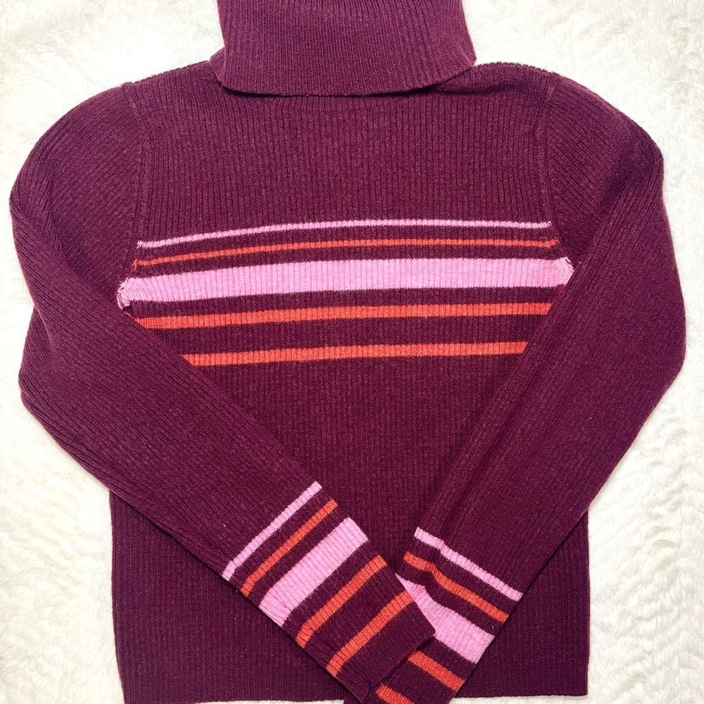 FP Movement by Free People Burgundy and Pink Striped Turtleneck Sweater